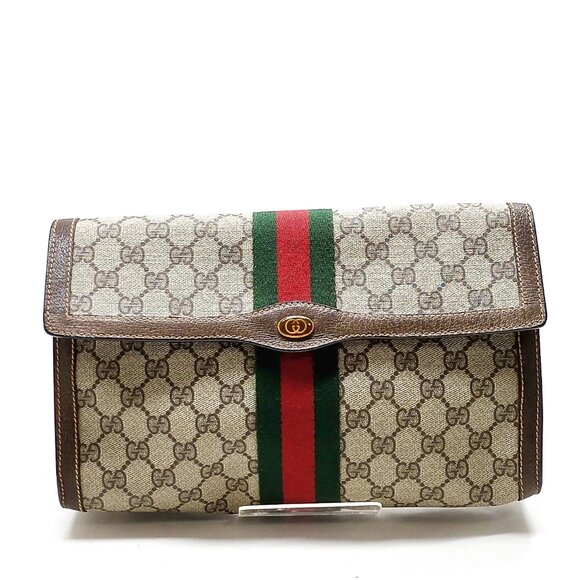 Authentic Gucci Vintage Clutch Bag Sherry Line Brown PVC mn334-113025 - Picture 1 of 16